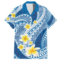 Plumeria Polynesian Blue Glitter Pattern Family Matching Short Sleeve Bodycon Dress and Hawaiian Shirt