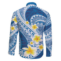 Plumeria Polynesian Blue Glitter Pattern Family Matching Short Sleeve Bodycon Dress and Hawaiian Shirt