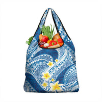 Plumeria Polynesian Blue Glitter Pattern Grocery Bag