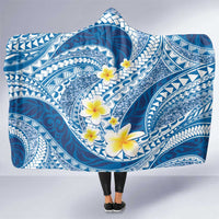 Plumeria Polynesian Blue Glitter Pattern Hooded Blanket