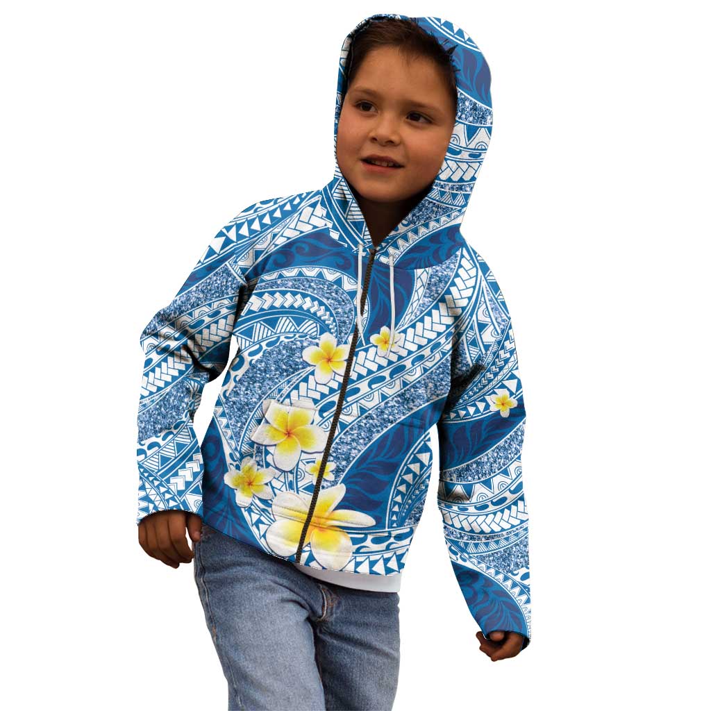 Plumeria Polynesian Blue Glitter Pattern Kid Hoodie