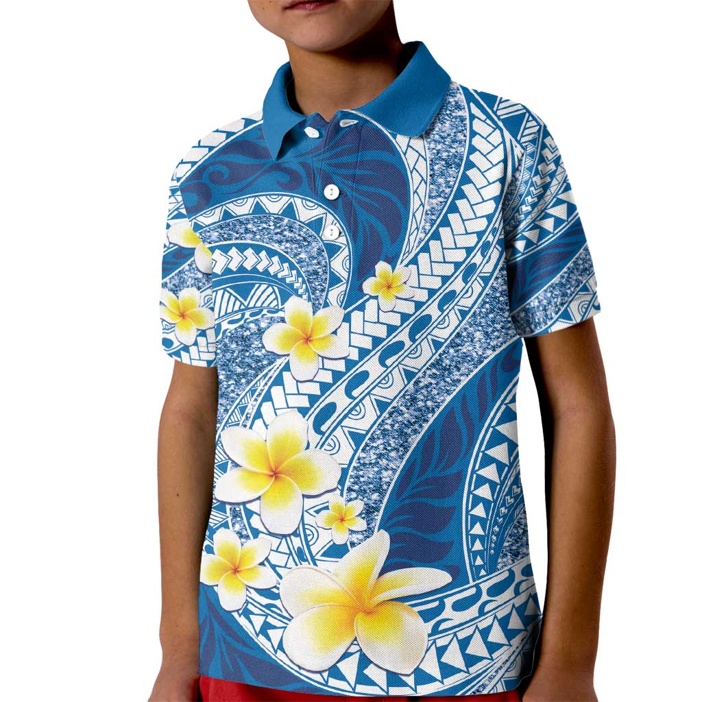 Plumeria Polynesian Blue Glitter Pattern Kid Polo Shirt LT01 Kid Blue - Polynesian Pride