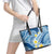 Plumeria Polynesian Blue Glitter Pattern Leather Tote Bag