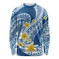 Plumeria Polynesian Blue Glitter Pattern Long Sleeve Shirt LT01 Unisex Blue - Polynesian Pride