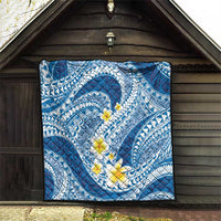 Plumeria Polynesian Blue Glitter Pattern Quilt LT01 - Polynesian Pride