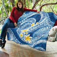 Plumeria Polynesian Blue Glitter Pattern Quilt LT01 - Polynesian Pride