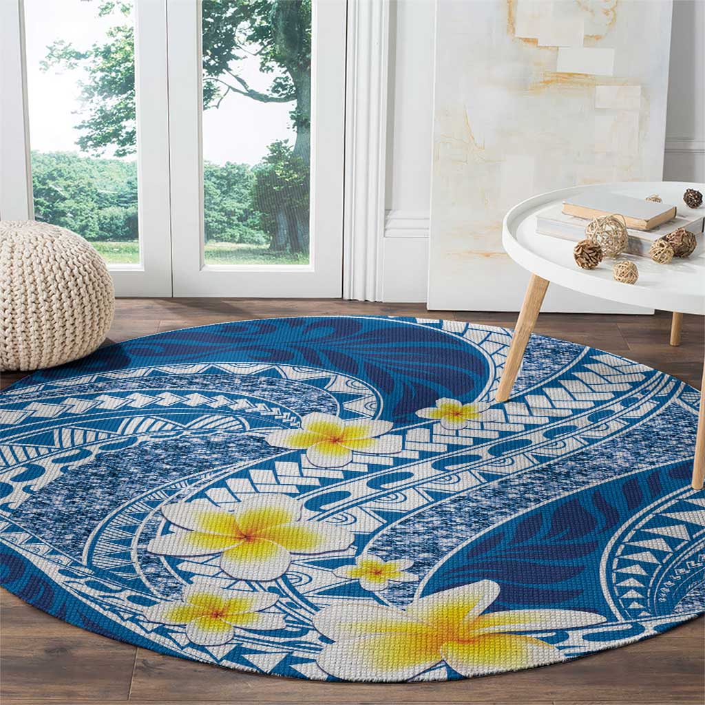 Plumeria Polynesian Blue Glitter Pattern Round Carpet LT01 - Polynesian Pride