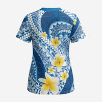 Plumeria Polynesian Blue Glitter Pattern Scrub Top - Polynesian Pride