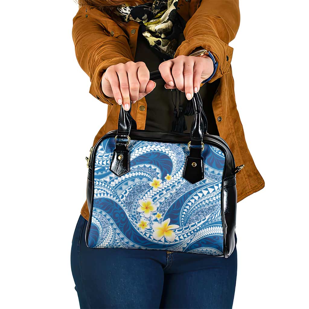 Plumeria Polynesian Blue Glitter Pattern Shoulder Handbag LT01 One Size Blue - Polynesian Pride
