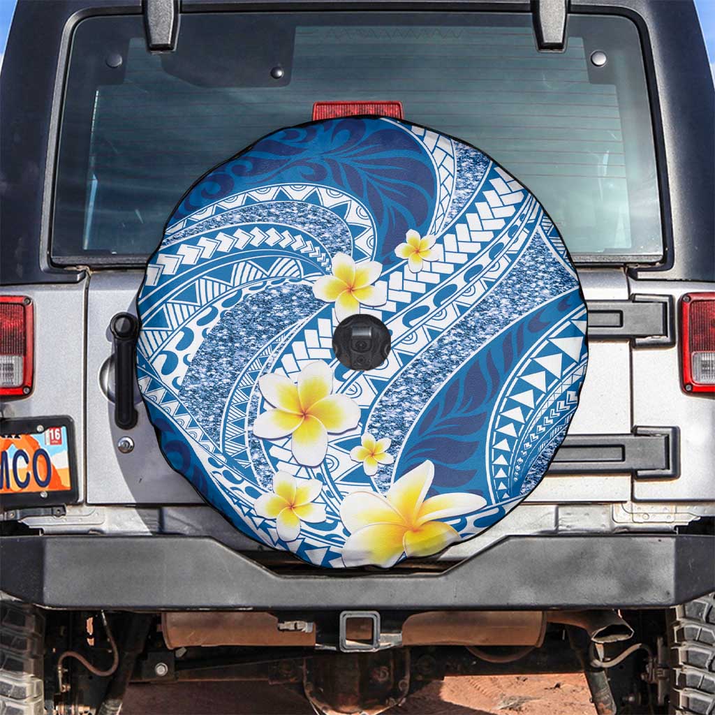 Plumeria Polynesian Blue Glitter Pattern Spare Tire Cover LT01 Blue - Polynesian Pride