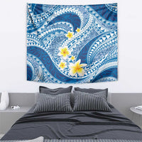 Plumeria Polynesian Blue Glitter Pattern Tapestry
