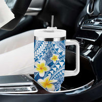 Plumeria Polynesian Blue Glitter Pattern Tumbler With Handle
