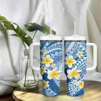 Plumeria Polynesian Blue Glitter Pattern Tumbler With Handle