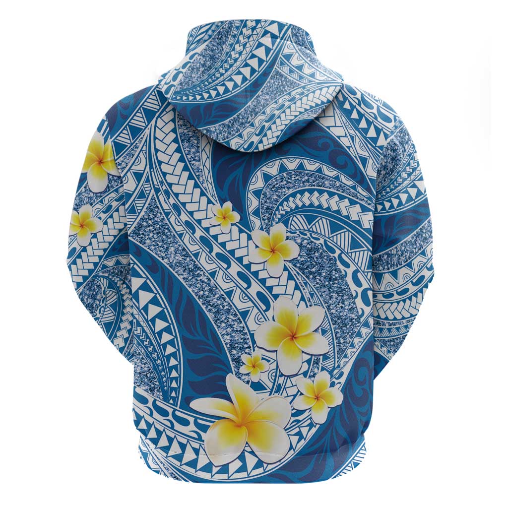 Plumeria Polynesian Blue Glitter Pattern Zip Hoodie LT01 - Polynesian Pride