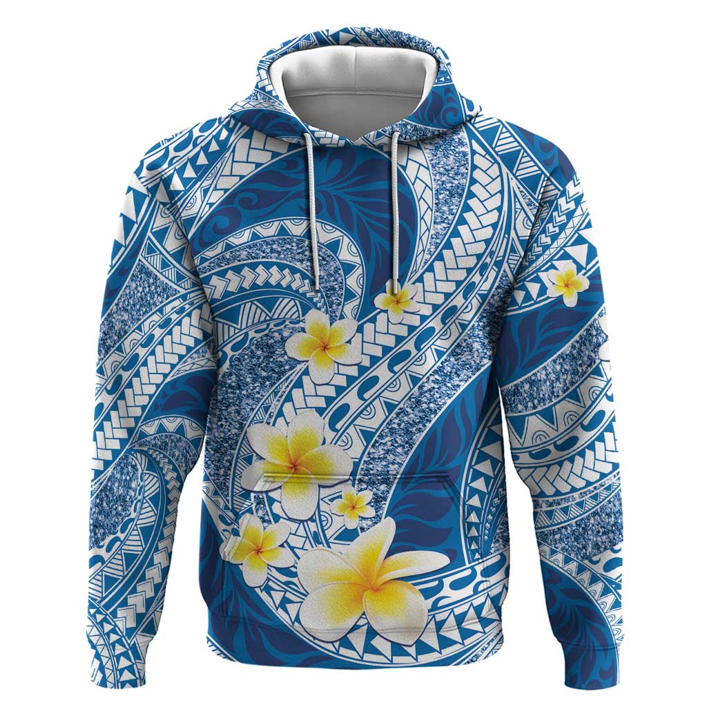 Plumeria Polynesian Blue Glitter Pattern Zip Hoodie LT01 Pullover Hoodie Blue - Polynesian Pride