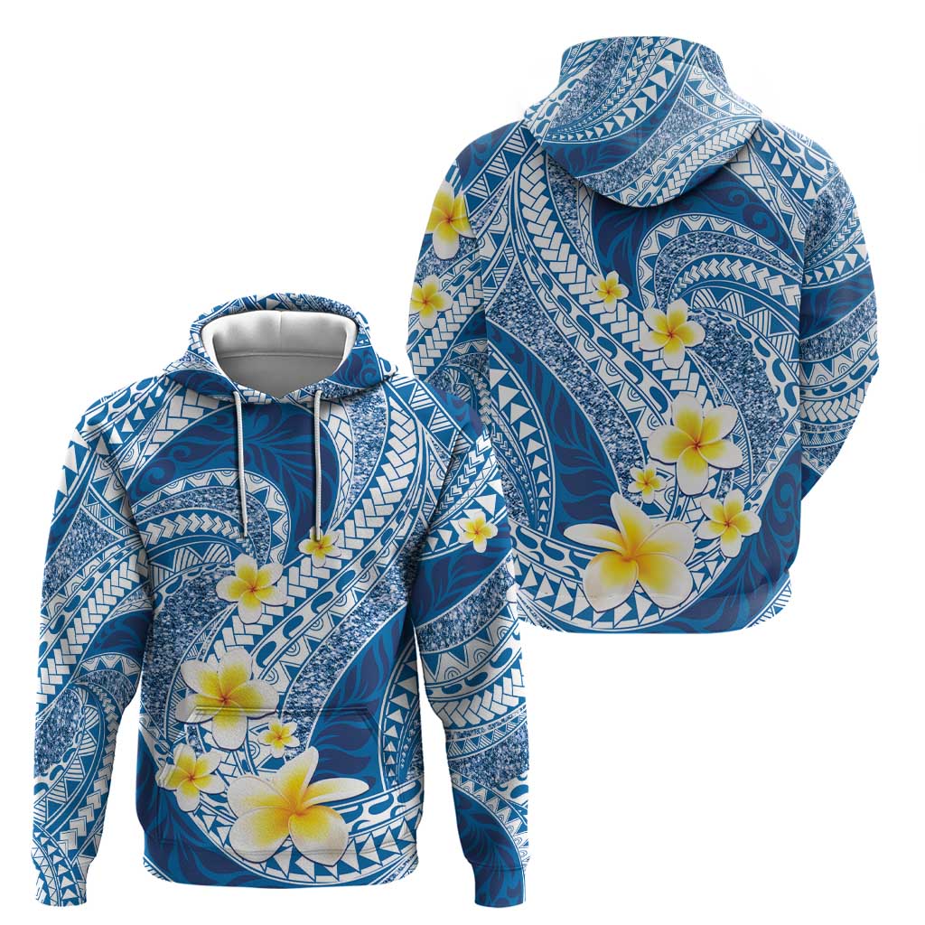 Plumeria Polynesian Blue Glitter Pattern Zip Hoodie LT01 - Polynesian Pride