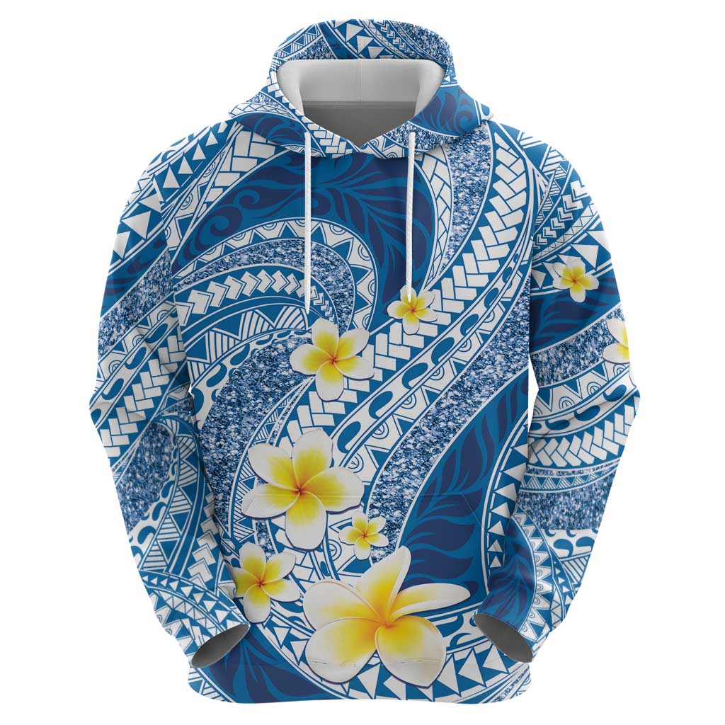 Plumeria Polynesian Blue Glitter Pattern Zip Hoodie LT01 - Polynesian Pride