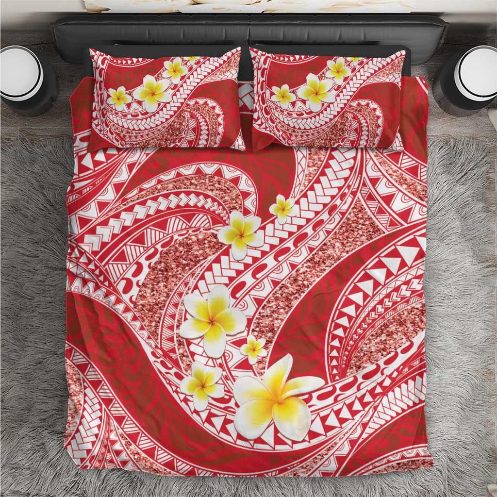 Plumeria Polynesian Coral Glitter Pattern Bedding Set