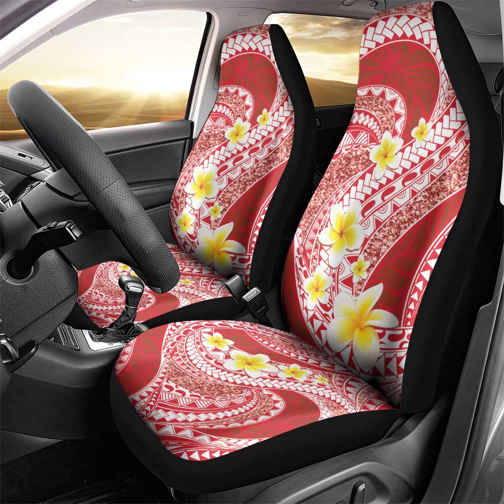 Plumeria Polynesian Coral Glitter Pattern Car Seat Cover