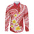 Plumeria Polynesian Coral Glitter Pattern Family Matching Short Sleeve Bodycon Dress and Hawaiian Shirt