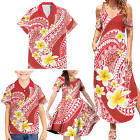 Plumeria Polynesian Coral Glitter Pattern Family Matching Summer Maxi Dress and Hawaiian Shirt