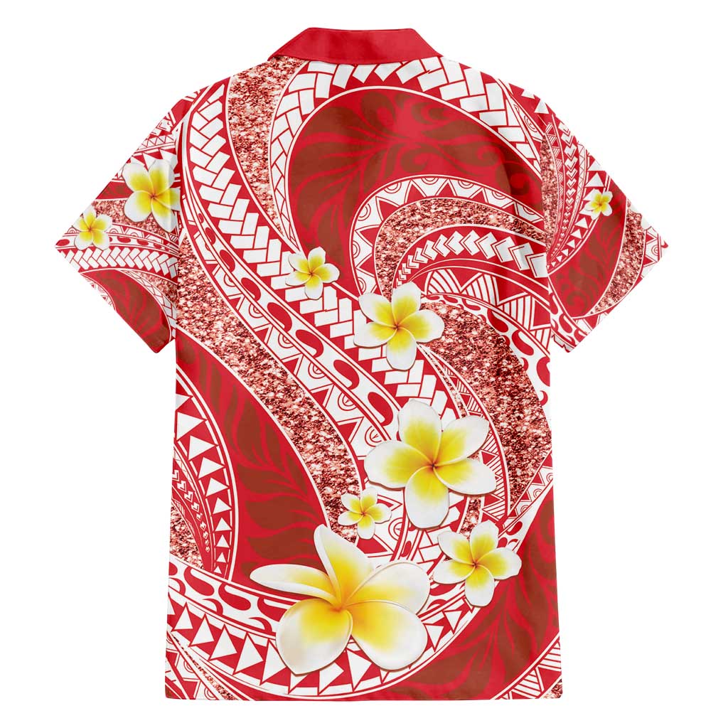 Plumeria Polynesian Coral Glitter Pattern Family Matching Summer Maxi Dress and Hawaiian Shirt