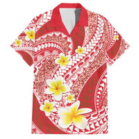 Plumeria Polynesian Coral Glitter Pattern Family Matching Tank Maxi Dress and Hawaiian Shirt LT01 Dad's Shirt - Short Sleeve Coral - Polynesian Pride