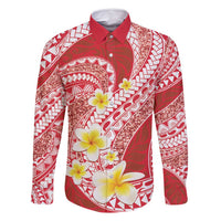 Plumeria Polynesian Coral Glitter Pattern Family Matching Tank Maxi Dress and Hawaiian Shirt LT01 Dad's Shirt - Long Sleeve Coral - Polynesian Pride