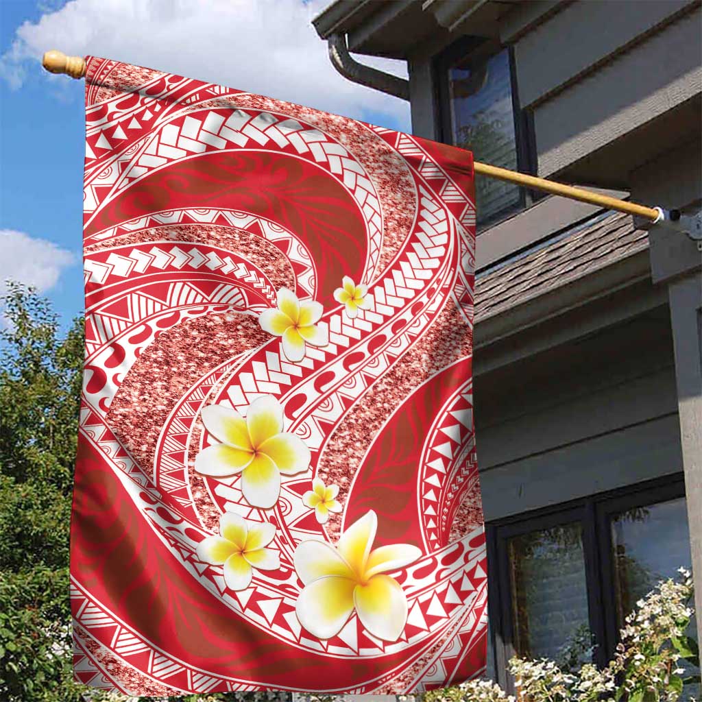Plumeria Polynesian Coral Glitter Pattern Garden Flag
