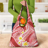 Plumeria Polynesian Coral Glitter Pattern Grocery Bag