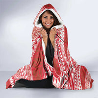 Plumeria Polynesian Coral Glitter Pattern Hooded Blanket