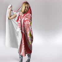 Plumeria Polynesian Coral Glitter Pattern Hooded Blanket