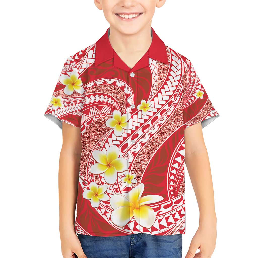 Plumeria Polynesian Coral Glitter Pattern Kid Hawaiian Shirt
