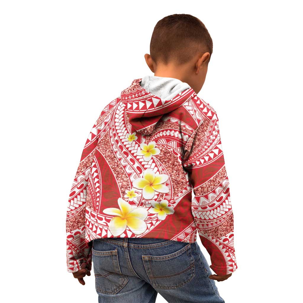 Plumeria Polynesian Coral Glitter Pattern Kid Hoodie