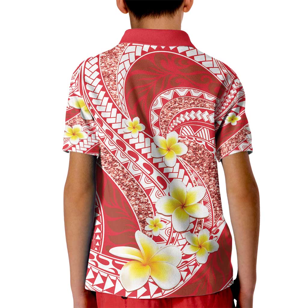 Plumeria Polynesian Coral Glitter Pattern Kid Polo Shirt