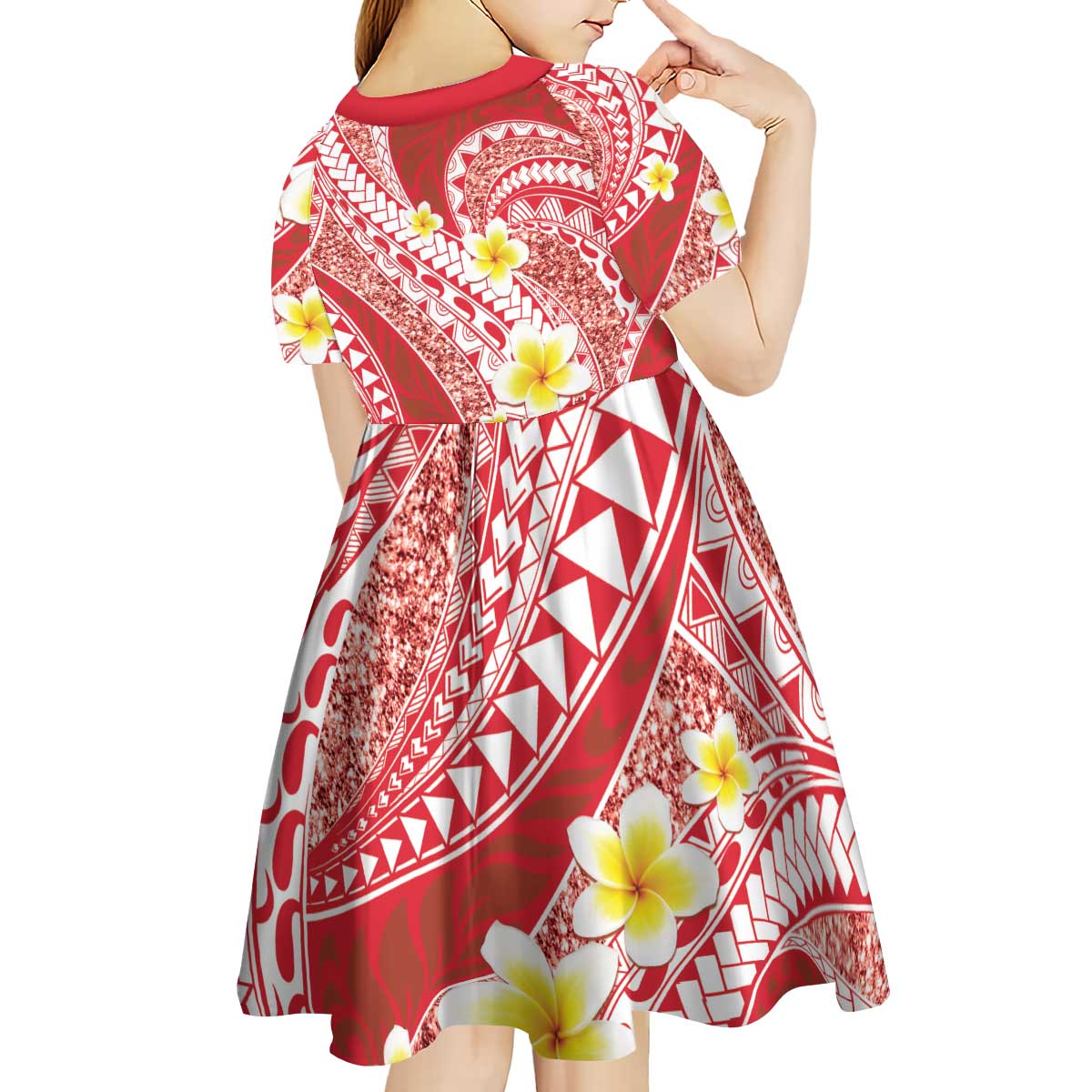 Plumeria Polynesian Coral Glitter Pattern Kid Short Sleeve Dress LT01 - Polynesian Pride