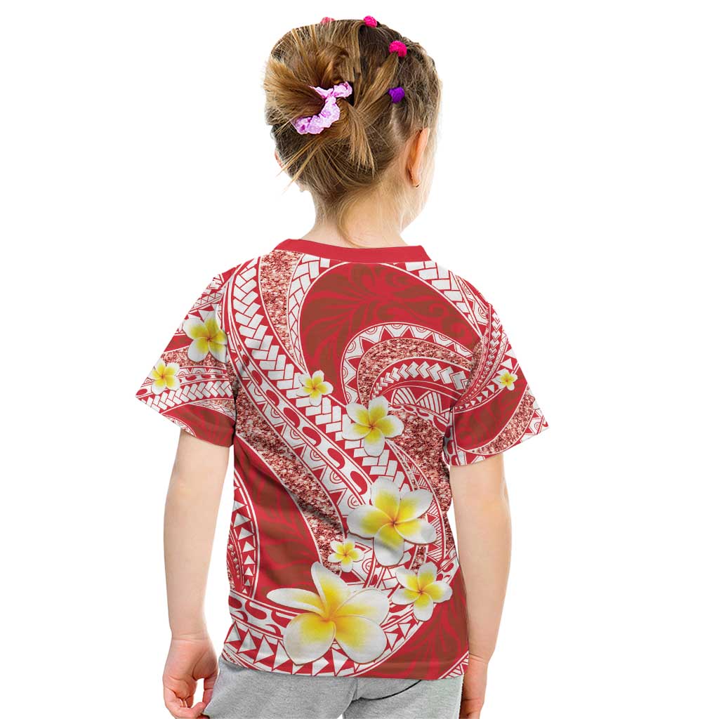 Plumeria Polynesian Coral Glitter Pattern Kid T Shirt