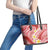 Plumeria Polynesian Coral Glitter Pattern Leather Tote Bag