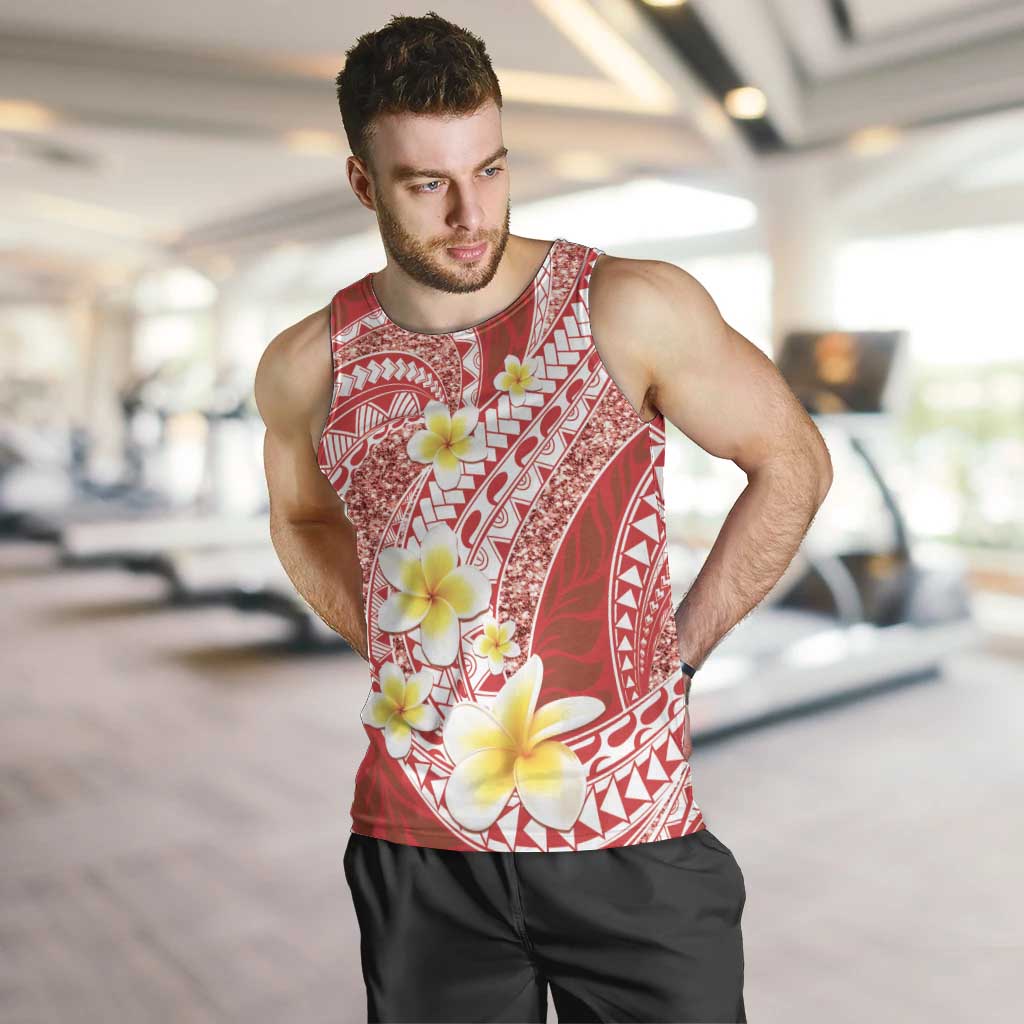 Plumeria Polynesian Coral Glitter Pattern Men Tank Top