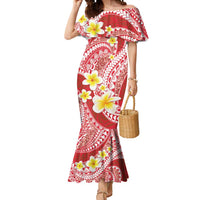 Plumeria Polynesian Coral Glitter Pattern Mermaid Dress