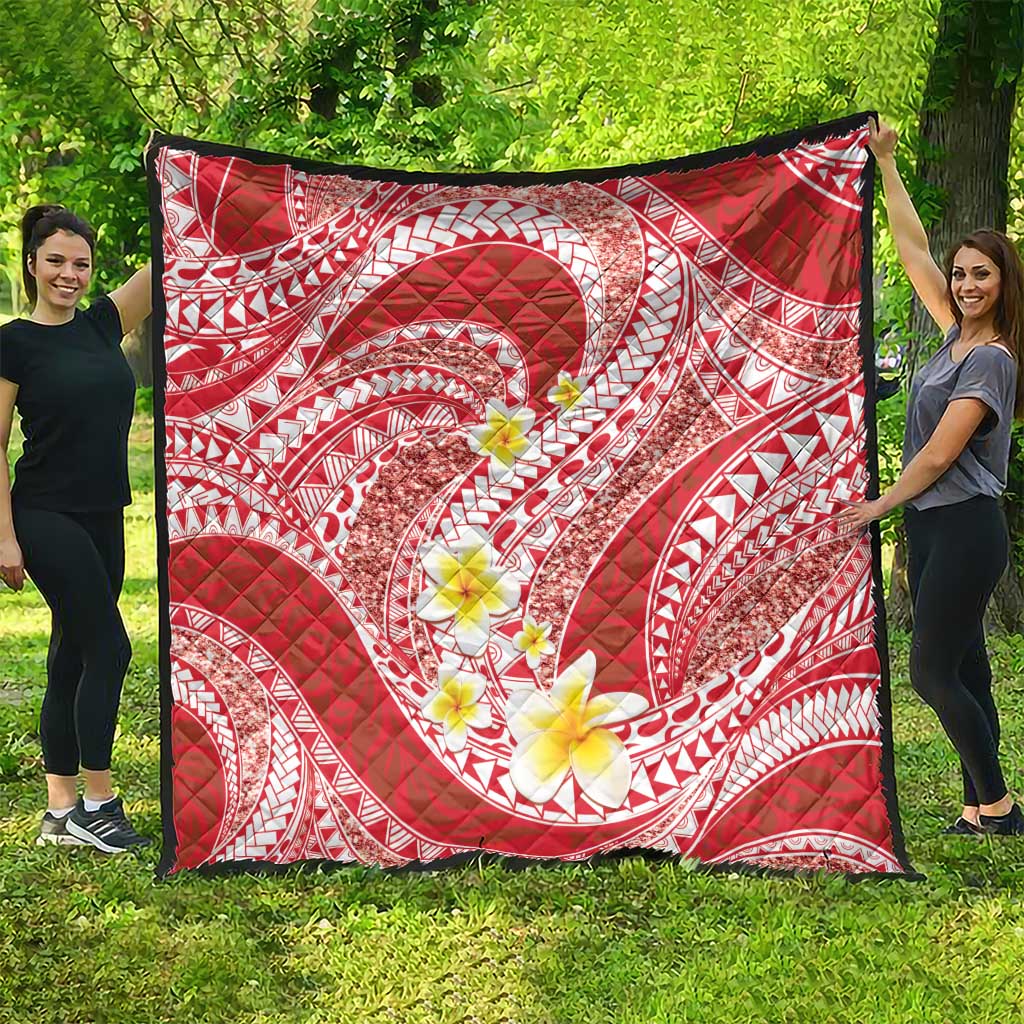 Plumeria Polynesian Coral Glitter Pattern Quilt LT01 - Polynesian Pride