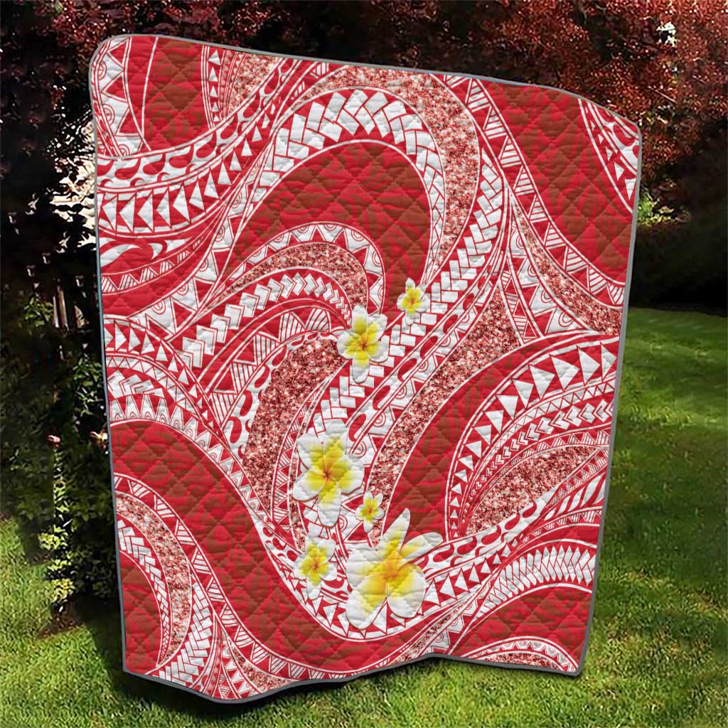 Plumeria Polynesian Coral Glitter Pattern Quilt LT01 - Polynesian Pride