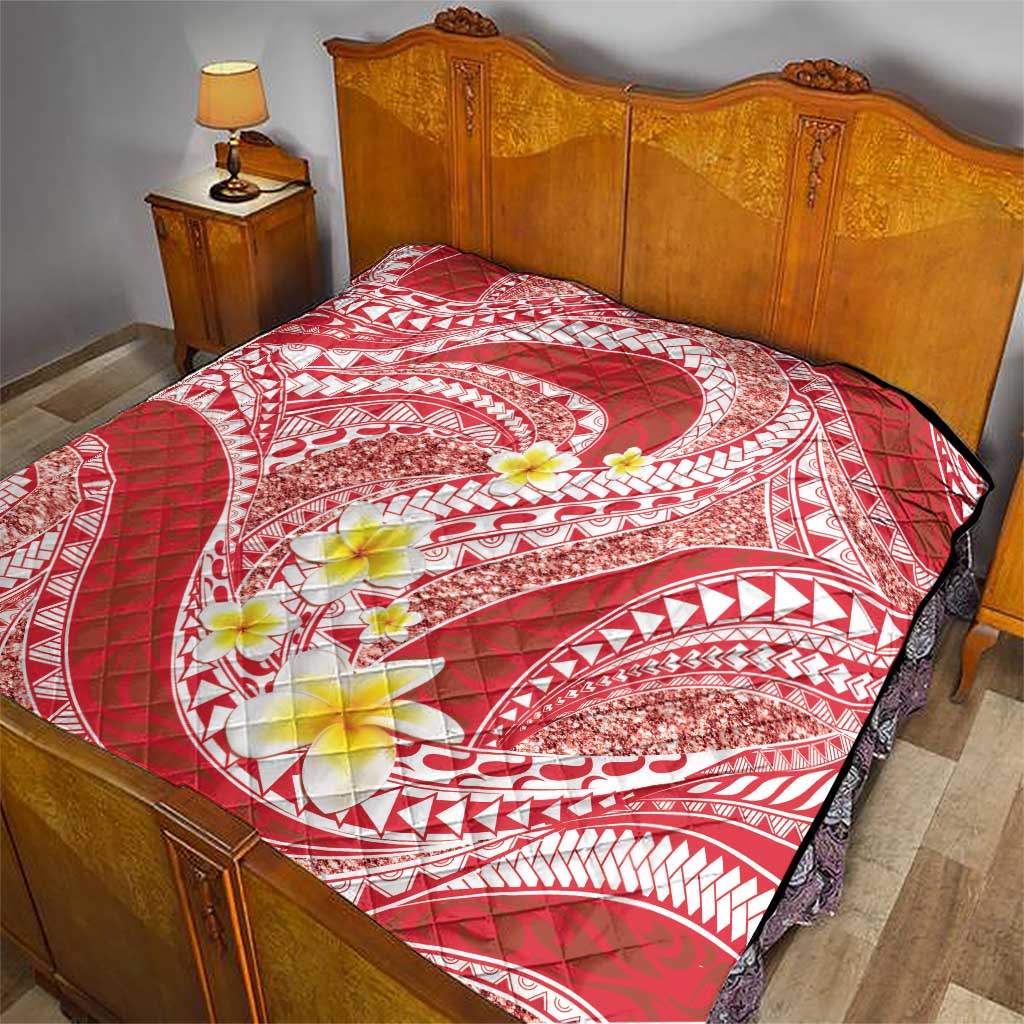Plumeria Polynesian Coral Glitter Pattern Quilt LT01 - Polynesian Pride