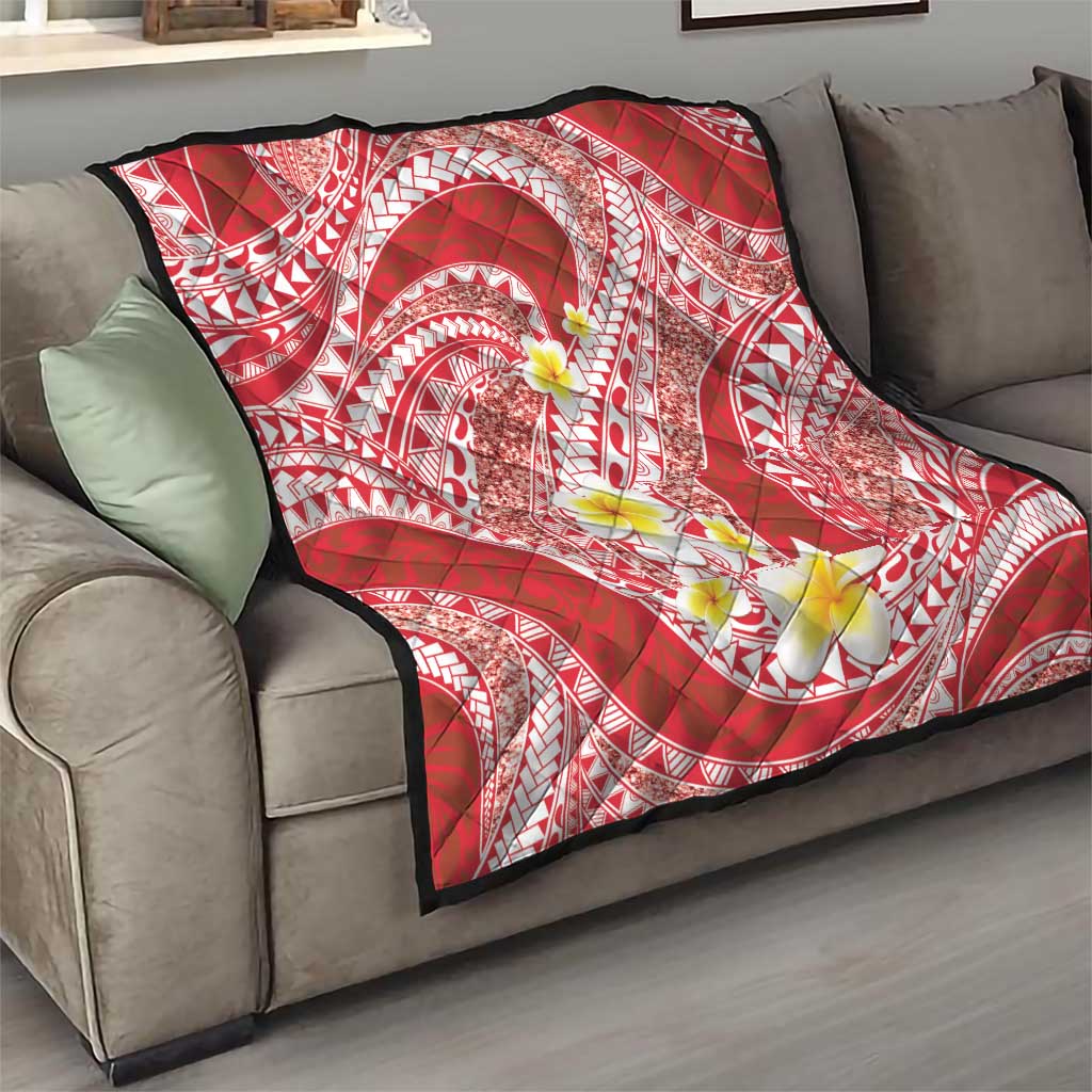Plumeria Polynesian Coral Glitter Pattern Quilt LT01 - Polynesian Pride