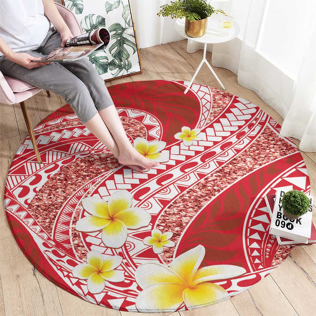 Plumeria Polynesian Coral Glitter Pattern Round Carpet LT01 - Polynesian Pride