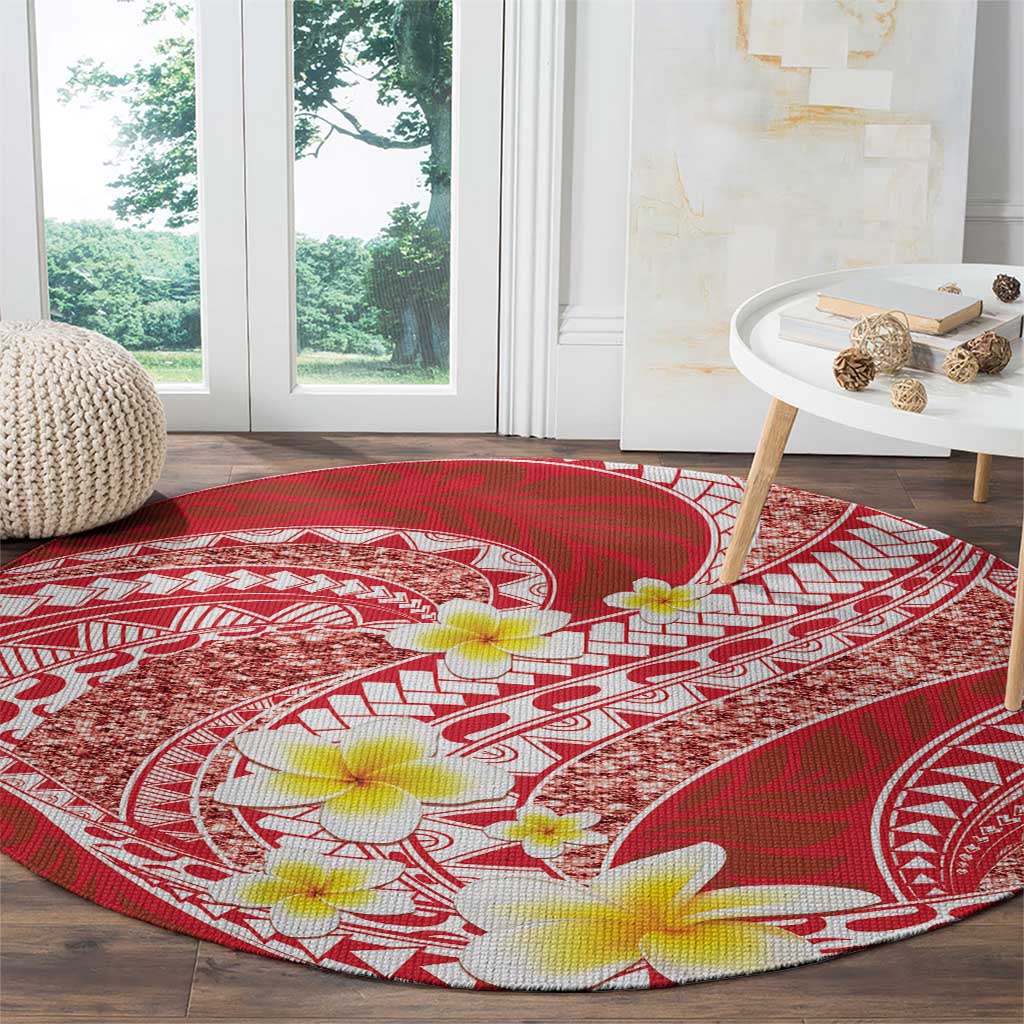 Plumeria Polynesian Coral Glitter Pattern Round Carpet LT01 - Polynesian Pride