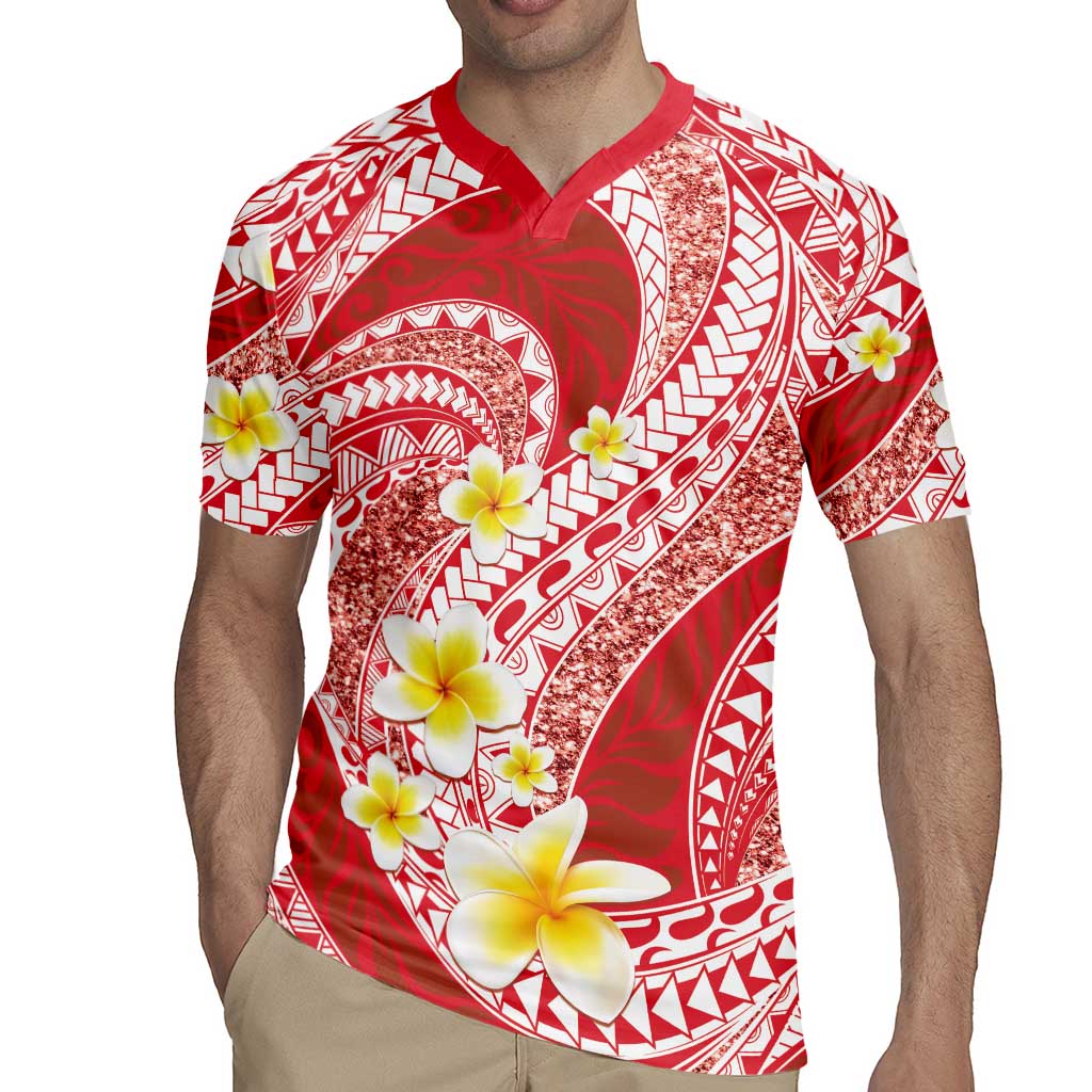 Plumeria Polynesian Coral Glitter Pattern Rugby Jersey