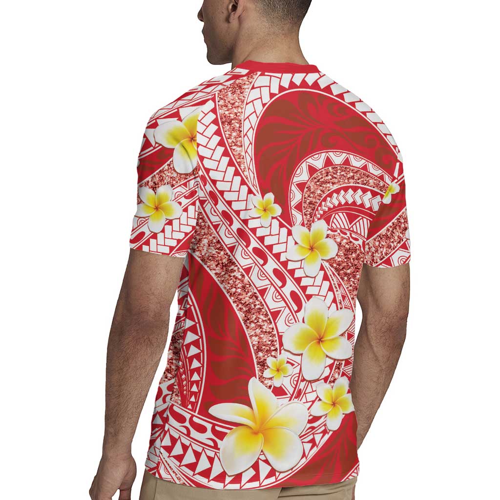 Plumeria Polynesian Coral Glitter Pattern Rugby Jersey