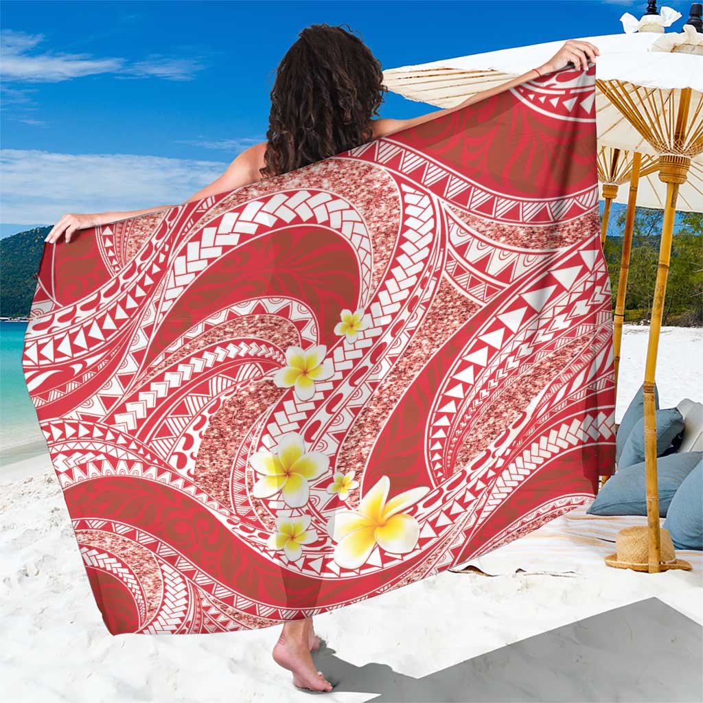 Plumeria Polynesian Coral Glitter Pattern Sarong LT01 One Size 44 x 66 inches Coral - Polynesian Pride