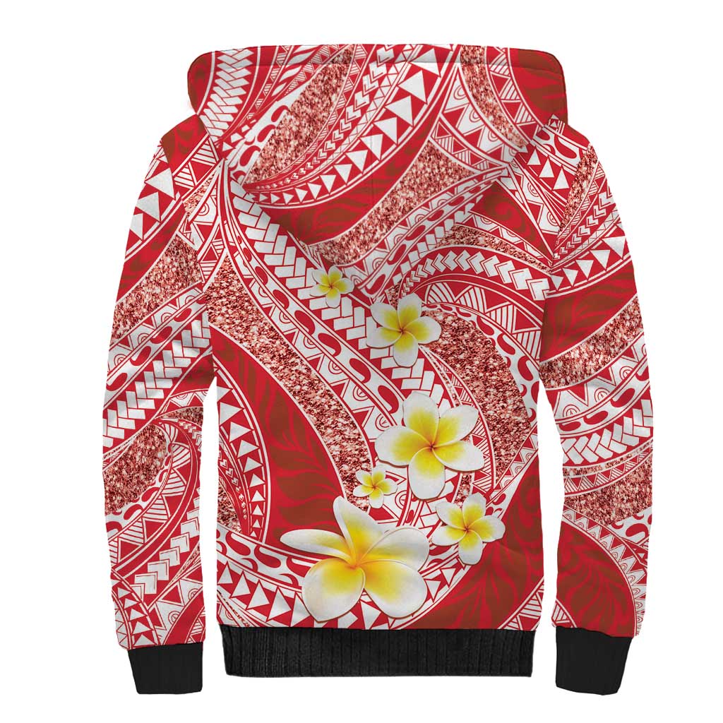 Plumeria Polynesian Coral Glitter Pattern Sherpa Hoodie